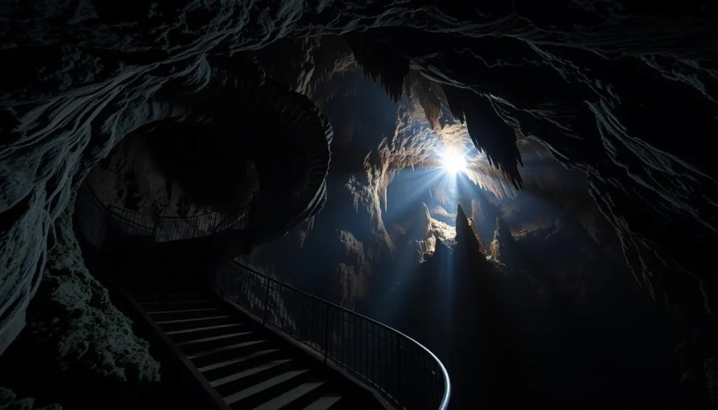 Interior of Moaning Cavern with its impressive spiral staircase in Calaveras County California Interior of Moaning Cavern with its impressive spiral staircase in Calaveras County California