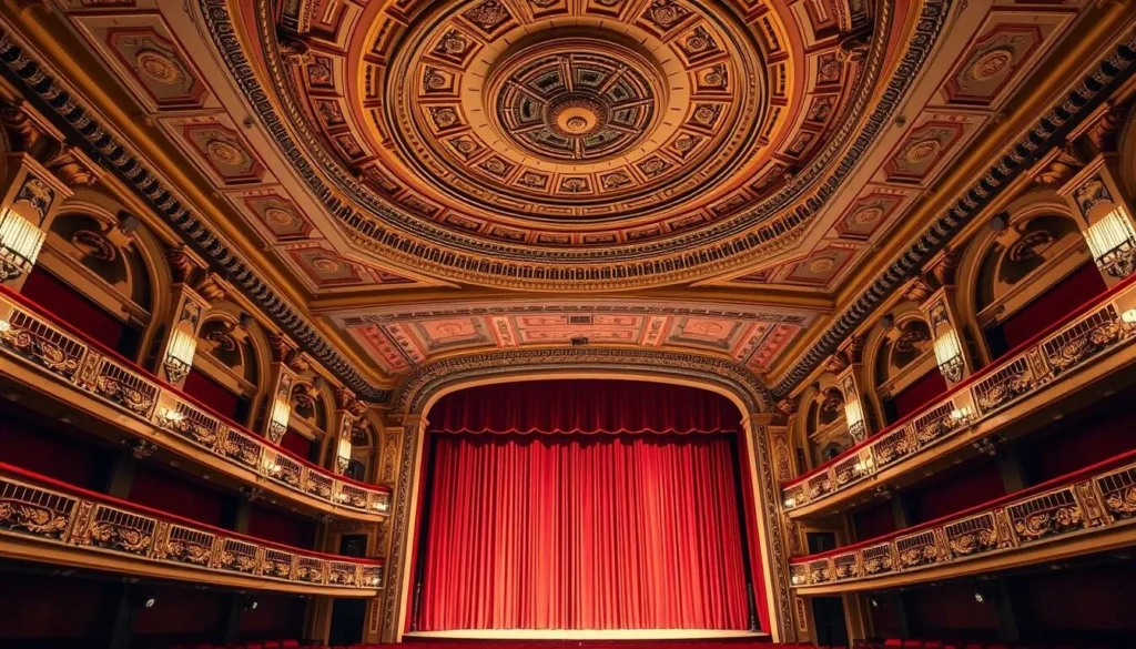 Interior of Proctors Theatre in Schenectady showing the ornate ceiling and stage Interior of Proctors Theatre in Schenectady showing the ornate ceiling and stage
