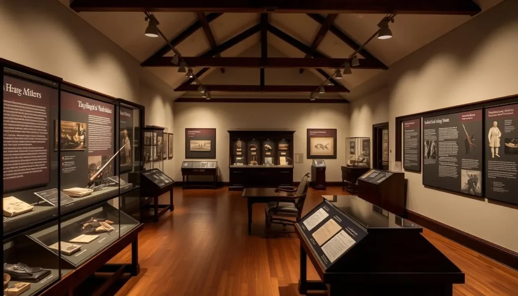 Interior of Washington's Headquarters Museum showing Revolutionary War artifacts and interactive exhibits Interior of Washington's Headquarters Museum showing Revolutionary War artifacts and interactive exhibits