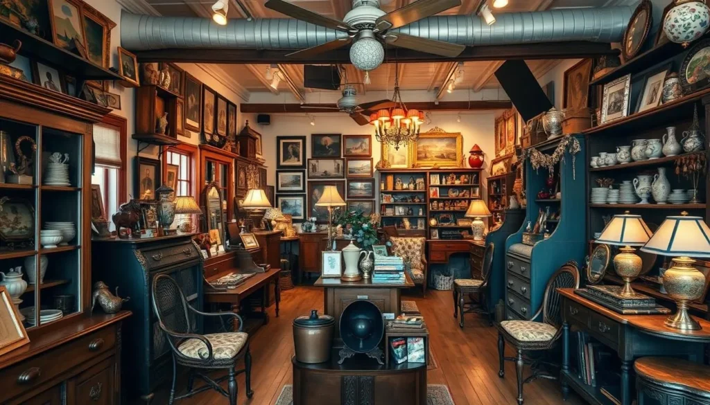 Interior of an antique shop in Dutchess County New York showing vintage furniture, collectibles, and unique treasures Interior of an antique shop in Dutchess County New York showing vintage furniture, collectibles, and unique treasures