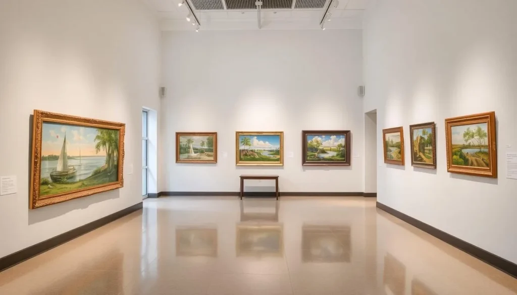 Interior of the A.E. Backus Museum showing Florida landscape paintings Interior of the A.E. Backus Museum showing Florida landscape paintings