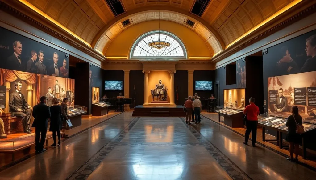 Interior of the Abraham Lincoln Presidential Library and Museum with life-like exhibits Interior of the Abraham Lincoln Presidential Library and Museum with life-like exhibits