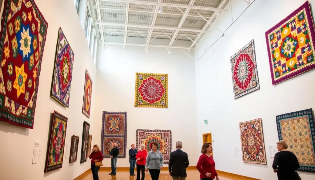 Interior of the Iowa Quilt Museum in Winterset showing colorful quilt displays and exhibits Interior of the Iowa Quilt Museum in Winterset showing colorful quilt displays and exhibits