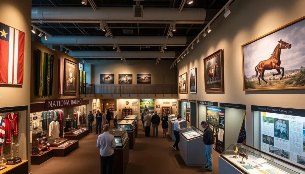 Interior of the National Museum of Racing showing horse racing exhibits and memorabilia Interior of the National Museum of Racing showing horse racing exhibits and memorabilia