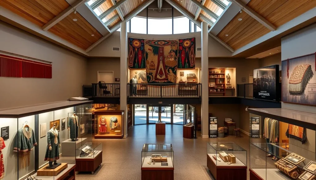 Interior of the Seneca-Iroquois National Museum in Salamanca showing cultural artifacts and exhibits Interior of the Seneca-Iroquois National Museum in Salamanca showing cultural artifacts and exhibits