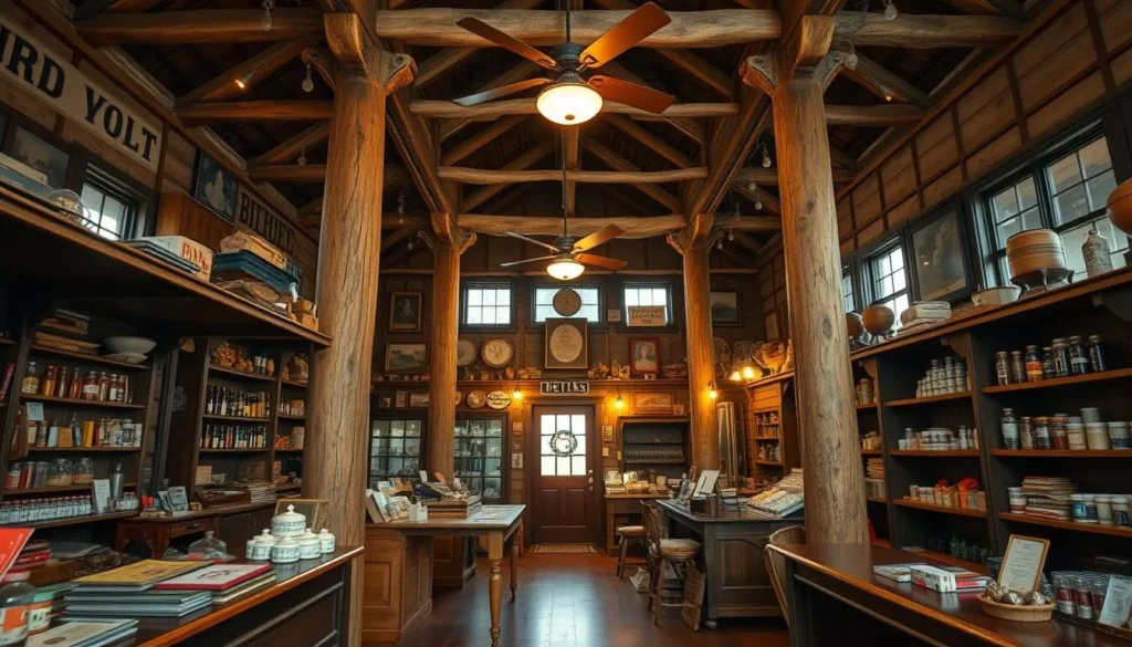 Interior of the historic Bethel Store with its ship mast pillars and vintage general store atmosphere Interior of the historic Bethel Store with its ship mast pillars and vintage general store atmosphere