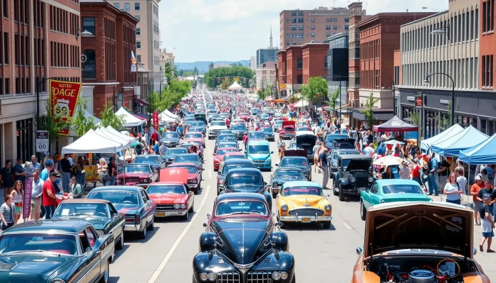 International Route 66 Mother Road Festival in downtown Springfield with classic cars International Route 66 Mother Road Festival in downtown Springfield with classic cars
