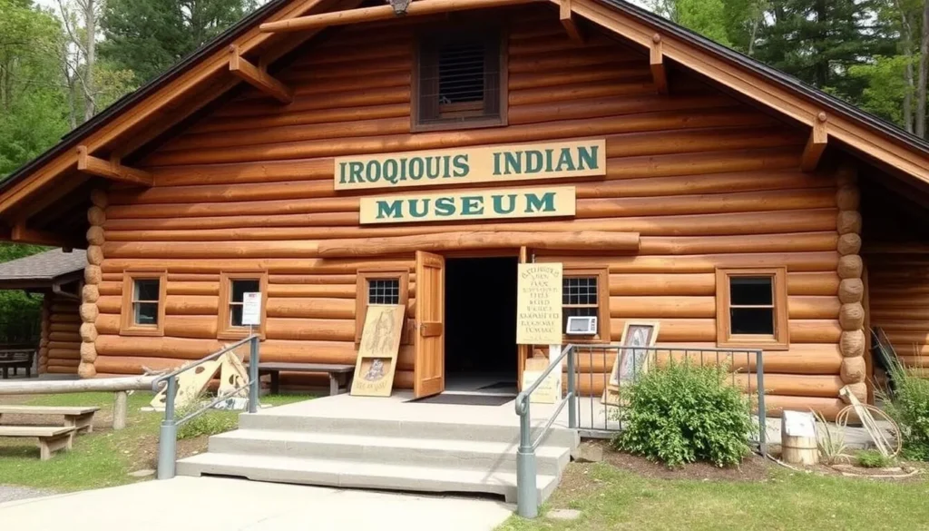 Iroquois Indian Museum exterior with traditional longhouse architecture Iroquois Indian Museum exterior with traditional longhouse architecture