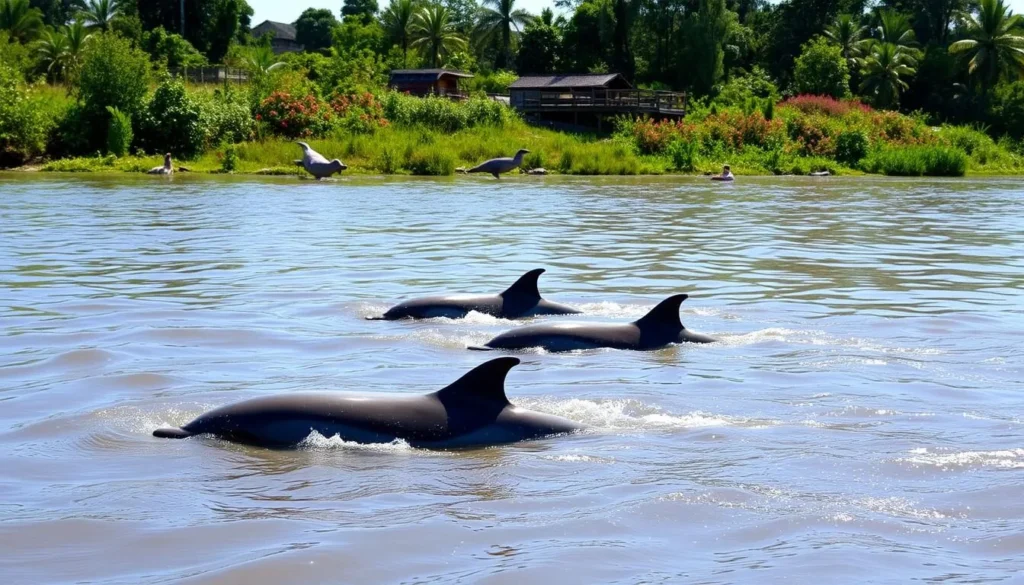 Irrawaddy dolphins in their natural habitat near Kratie, Cambodia