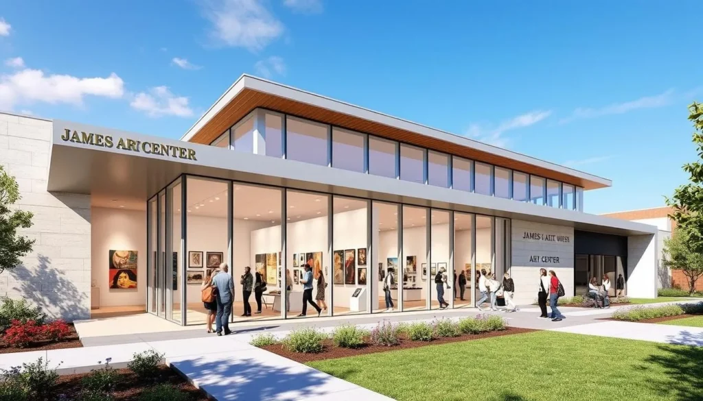 James Memorial Art Center building with art exhibition inside