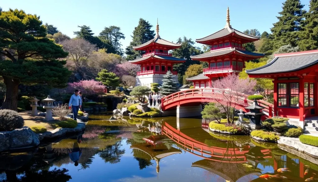 Japanese Tea Garden in Golden Gate Park with traditional architecture and peaceful pond Japanese Tea Garden in Golden Gate Park with traditional architecture and peaceful pond