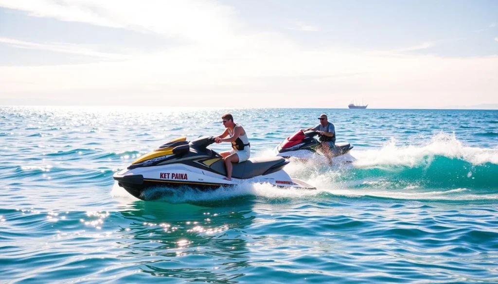 Jet ski rentals in Kings Beach, Lake Tahoe, with clear blue waters