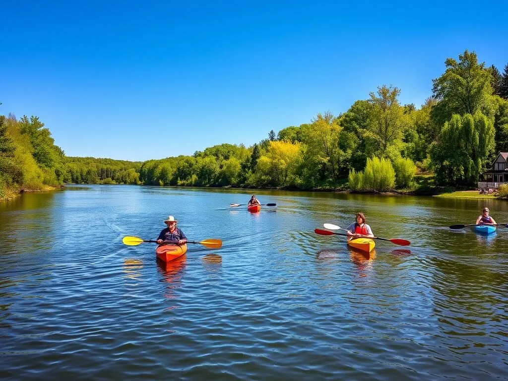 Kayakers paddling on the Chenango River, one of the best things to do in Chenango County New York Kayakers paddling on the Chenango River, one of the best things to do in Chenango County New York