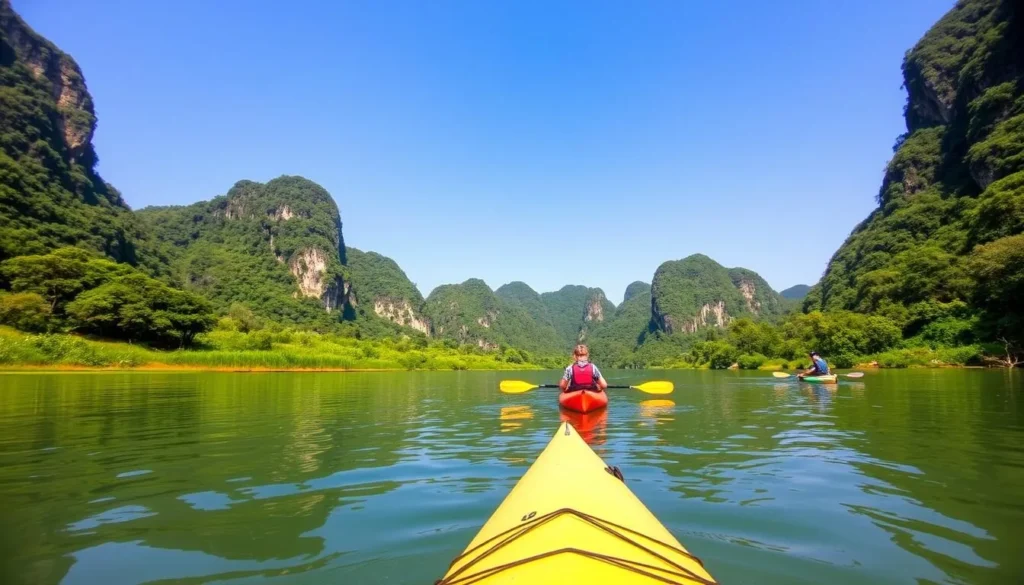 Kayaking along the Son River in Phong Nha-Kẻ Bàng National Park, Vietnam