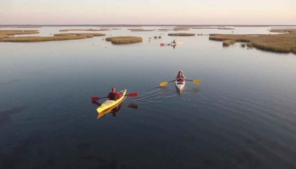 Kayaking in the calm waters near Ocean City Delaware Kayaking in the calm waters near Ocean City Delaware