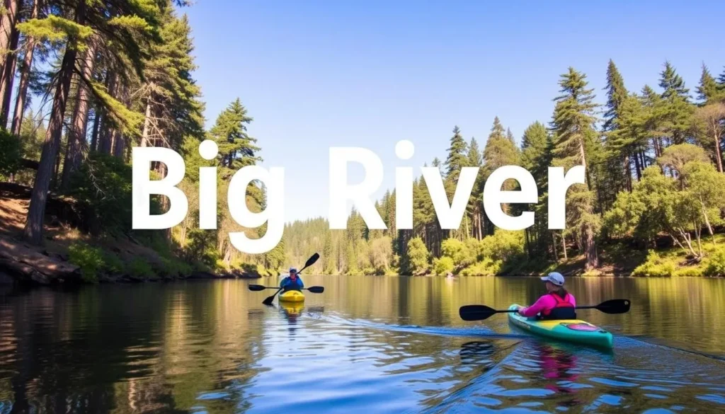 Kayaking on Big River in Mendocino County California surrounded by redwoods Kayaking on Big River in Mendocino County California surrounded by redwoods