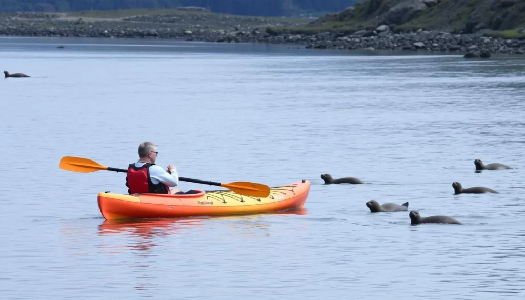 Kayaking on Big River with seals and otters around