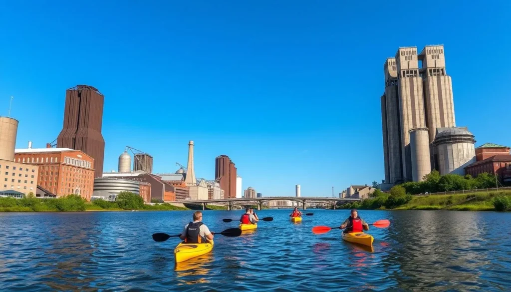 Kayaking on the Buffalo River in Erie County New York Kayaking on the Buffalo River in Erie County New York