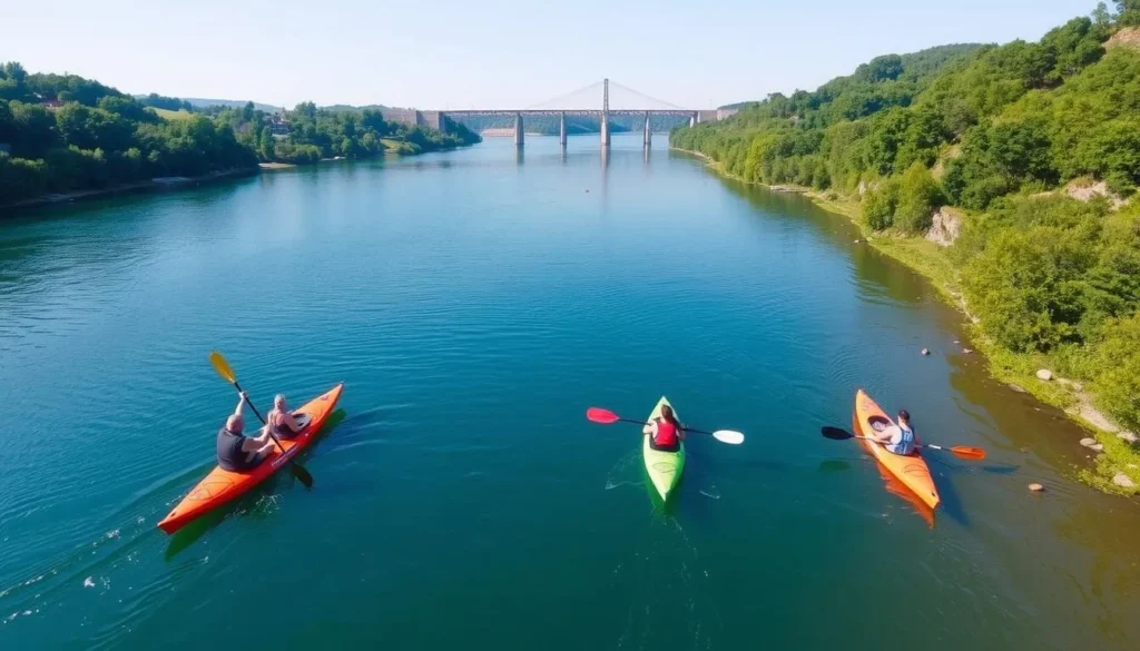 Kayaking on the Tennessee River in Muscle Shoals with Wilson Dam in background Kayaking on the Tennessee River in Muscle Shoals with Wilson Dam in background