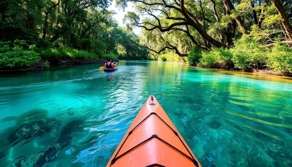 Kayaking through clear waters at Rock Springs Run near Orlando Kayaking through clear waters at Rock Springs Run near Orlando