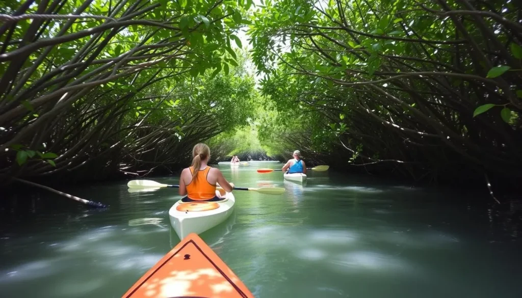 Kayaking through mangroves in Lee County Florida Kayaking through mangroves in Lee County Florida