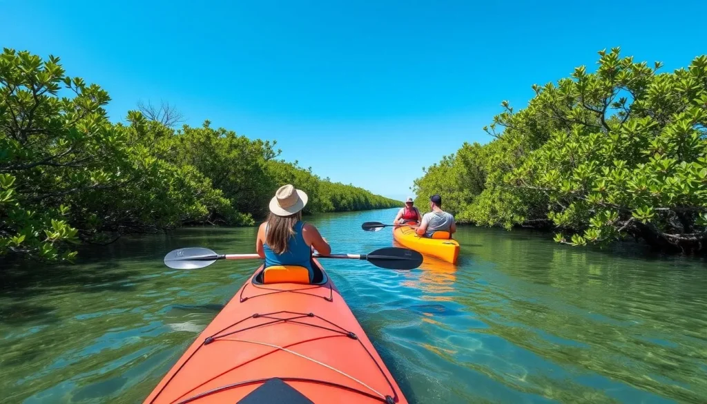 Kayaking through mangroves in the Indian River Lagoon Kayaking through mangroves in the Indian River Lagoon