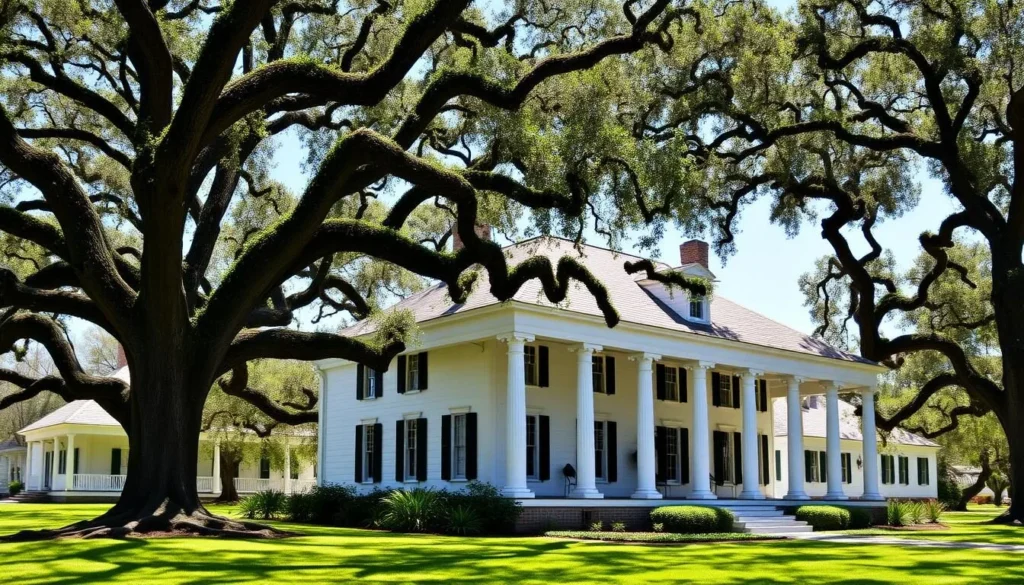 Kent Plantation House in Alexandria with its historic buildings and oak-lined path Kent Plantation House in Alexandria with its historic buildings and oak-lined path