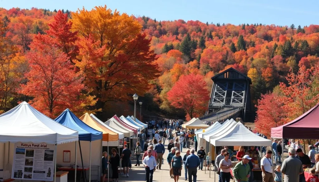 Kinzua Bridge Fall Festival with autumn foliage in Allegheny National Forest, Pennsylvania Kinzua Bridge Fall Festival with autumn foliage in Allegheny National Forest, Pennsylvania