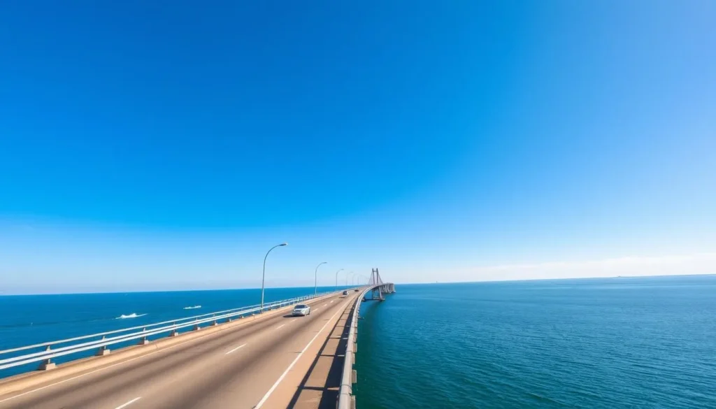 Lake Pontchartrain Causeway Bridge stretching across the water on a sunny day in Louisiana Lake Pontchartrain Causeway Bridge stretching across the water on a sunny day in Louisiana