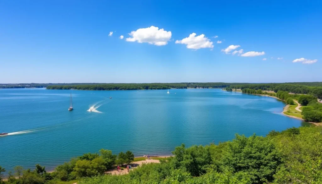 Lake Springfield with boats and recreational activities in Springfield, Illinois Lake Springfield with boats and recreational activities in Springfield, Illinois