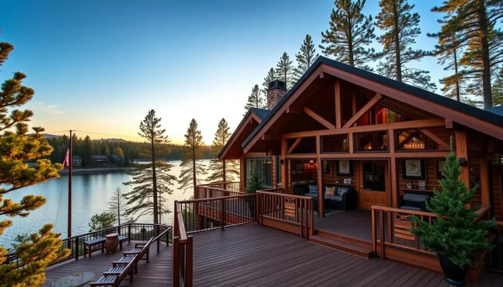 Lakeside cabins at The Pines Resort on Bass Lake, Madera County, California Lakeside cabins at The Pines Resort on Bass Lake, Madera County, California