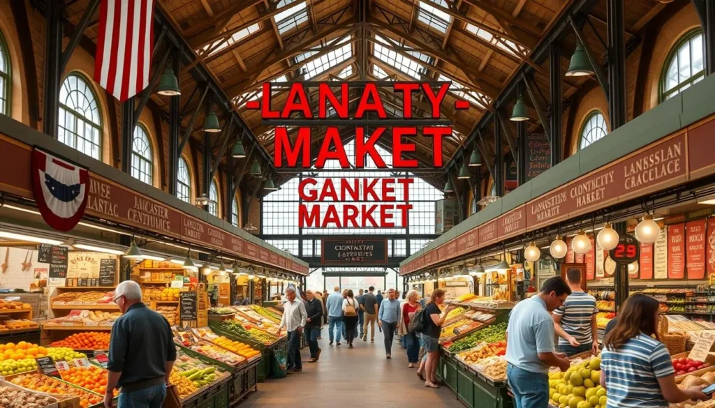 Lancaster Central Market with vendors selling fresh local produce and Pennsylvania Dutch specialties Lancaster Central Market with vendors selling fresh local produce and Pennsylvania Dutch specialties