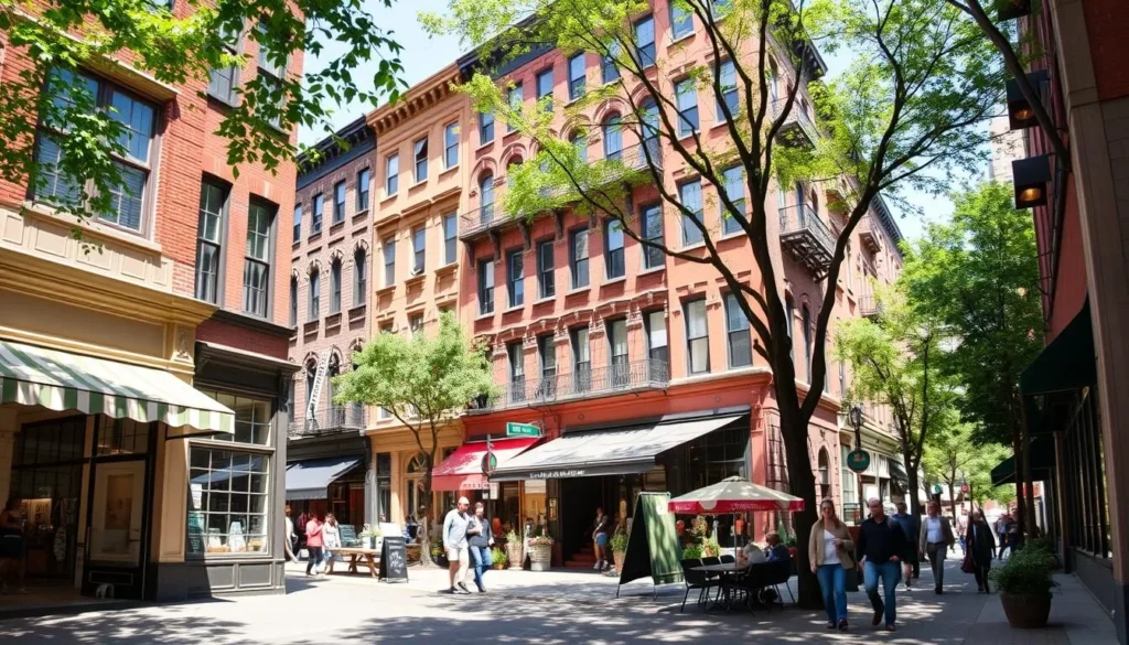 Lark Street shopping district in Albany with boutique stores, cafes, and historic buildings Lark Street shopping district in Albany with boutique stores, cafes, and historic buildings