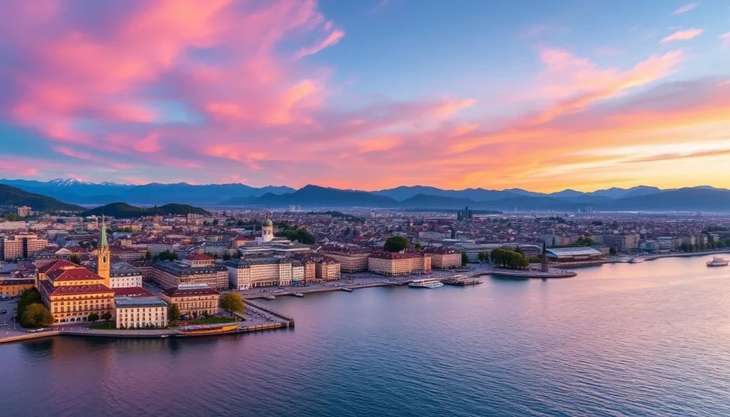 Lausanne cityscape with Lake Geneva