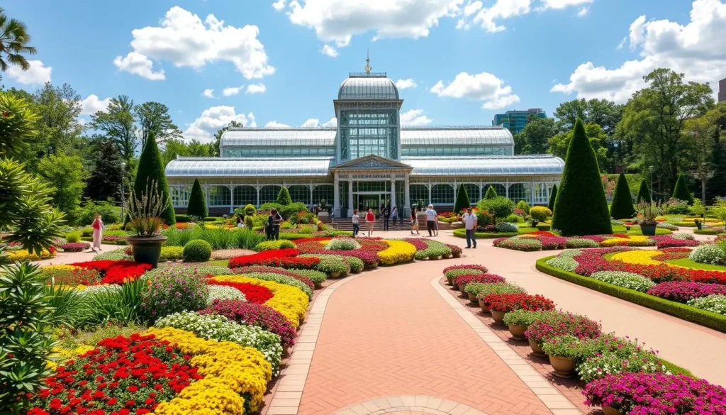 Lewis Ginter Botanical Garden conservatory with colorful flower displays Lewis Ginter Botanical Garden conservatory with colorful flower displays