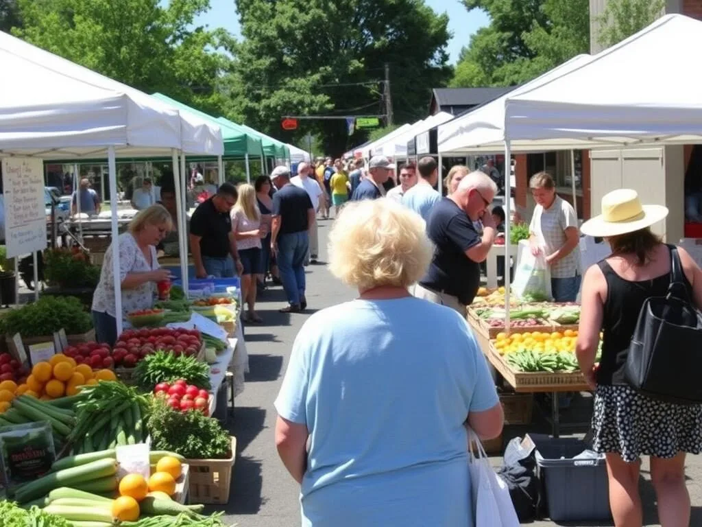 Local farmers market in Fulton County, New York with vendors and customers Local farmers market in Fulton County, New York with vendors and customers