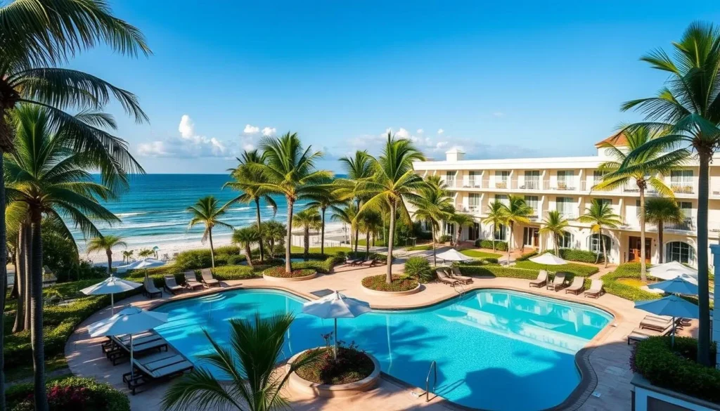Luxury beachfront resort on Lido Key with pool, palm trees, and Gulf views