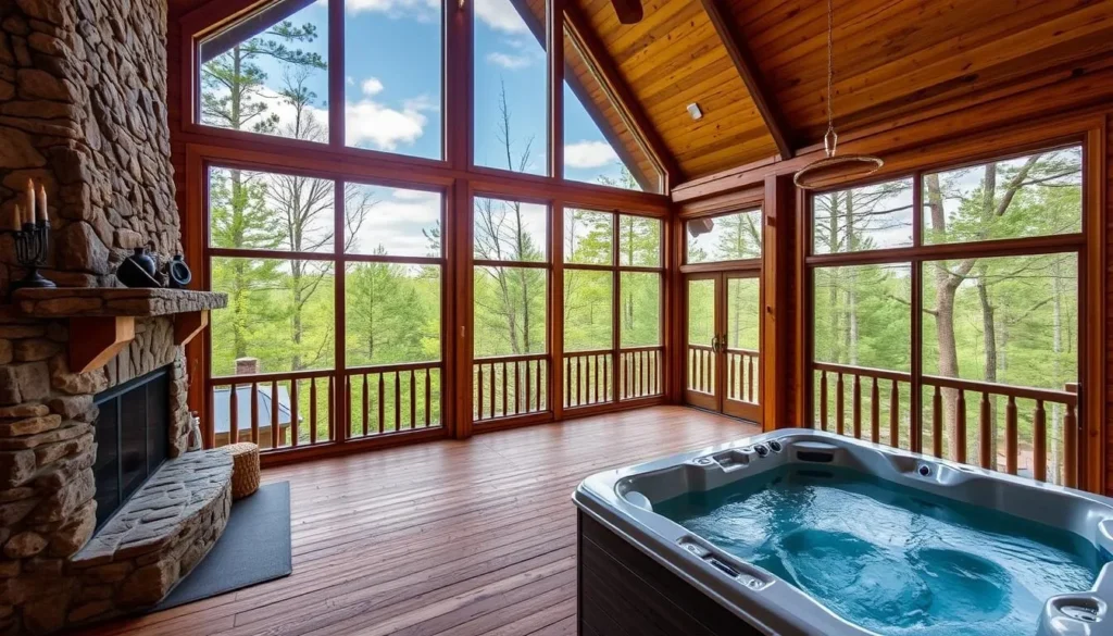 Luxury cabin rental near Broken Bow Lake, Oklahoma with wooden architecture and forest views Luxury cabin rental near Broken Bow Lake, Oklahoma with wooden architecture and forest views