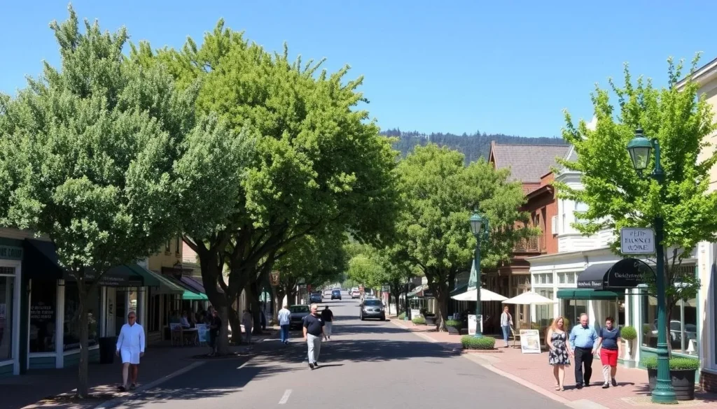 Main Street in historic downtown Murphys, Calaveras County California with shops and restaurants Main Street in historic downtown Murphys, Calaveras County California with shops and restaurants