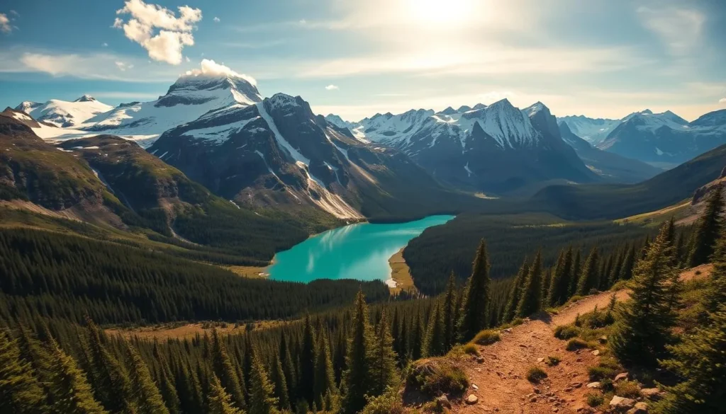 Majestic mountains reach skyward, their snowy peaks glistening under a warm, golden sun. Pristine glacial lakes reflect the towering peaks, their crystal-clear waters a stunning shade of turquoise. Dense, lush forests line the valley floor, creating a serene, untouched landscape. A rugged hiking trail winds through the rugged terrain, inviting exploration of this stunning, untamed wilderness. Capture the essence of Glacier National Park, the "Crown of the Continent," in a breathtaking wide-angle shot that showcases the awe-inspiring natural beauty of this magnificent place. Majestic mountains reach skyward, their snowy peaks glistening under a warm, golden sun. Pristine glacial lakes reflect the towering peaks, their crystal-clear waters a stunning shade of turquoise. Dense, lush forests line the valley floor, creating a serene, untouched landscape. A rugged hiking trail winds through the rugged terrain, inviting exploration of this stunning, untamed wilderness. Capture the essence of Glacier National Park, the "Crown of the Continent," in a breathtaking wide-angle shot that showcases the awe-inspiring natural beauty of this magnificent place.