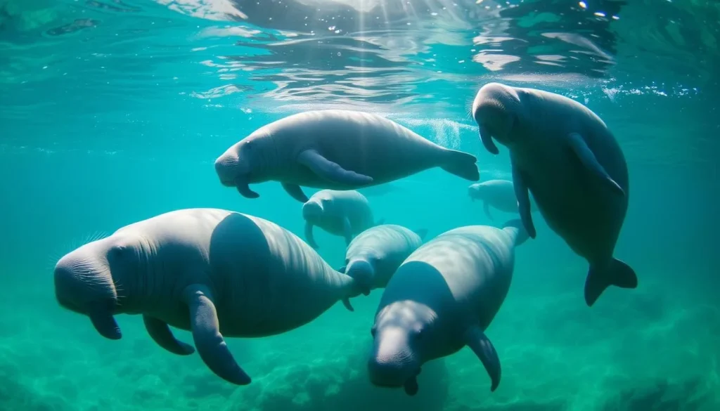 Manatees gathering in the crystal clear waters of Manatee Springs State Park in Levy County, Florida Manatees gathering in the crystal clear waters of Manatee Springs State Park in Levy County, Florida