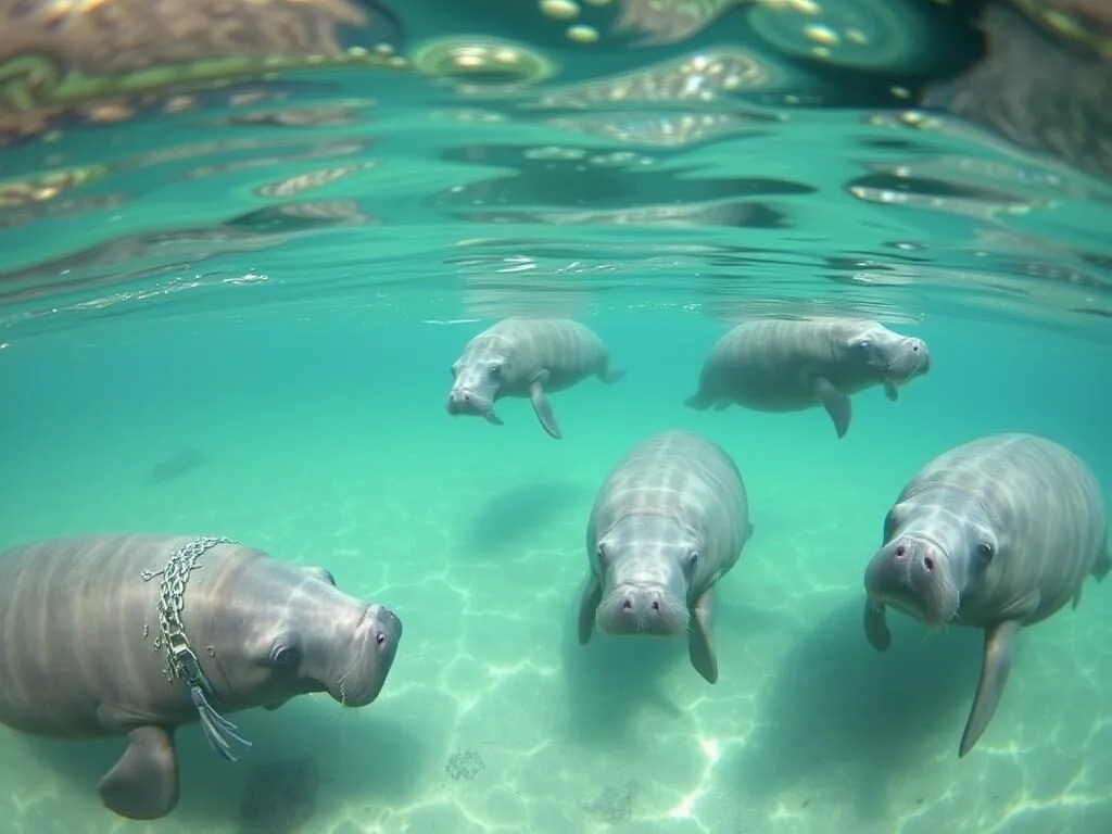 Manatees swimming in clear water at Lovers Key State Park in Lee County Florida Manatees swimming in clear water at Lovers Key State Park in Lee County Florida