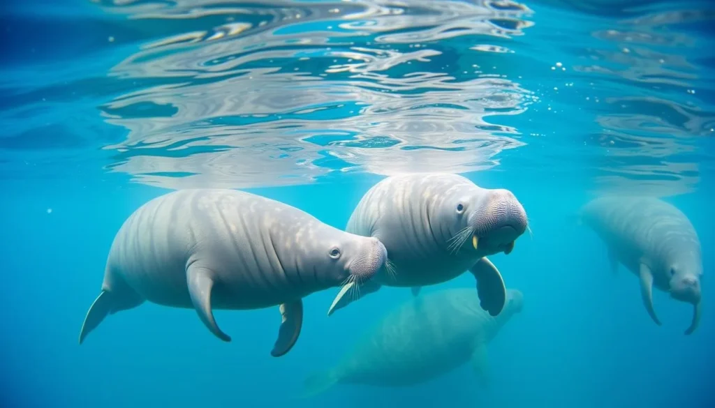 Manatees swimming in the clear waters of Crystal River, Florida Manatees swimming in the clear waters of Crystal River, Florida