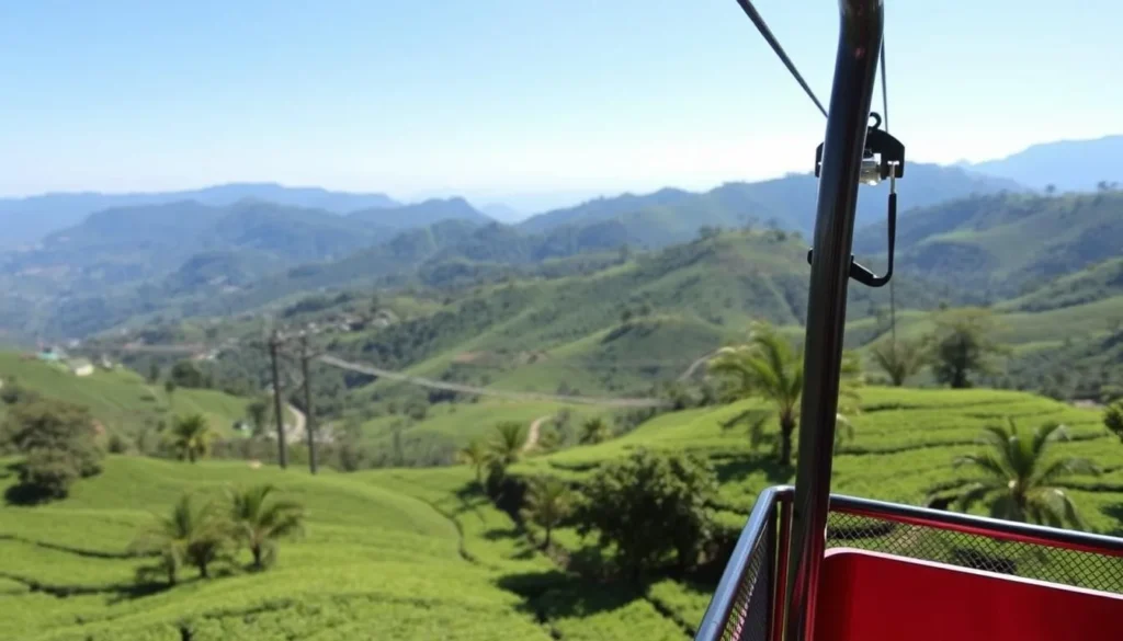 Maokong Gondola ride with tea plantations in the background
