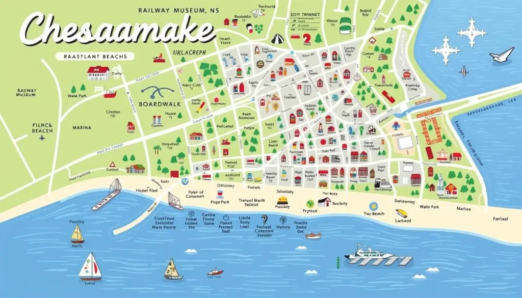 Map of Chesapeake Beach showing main attractions and streets Map of Chesapeake Beach showing main attractions and streets
