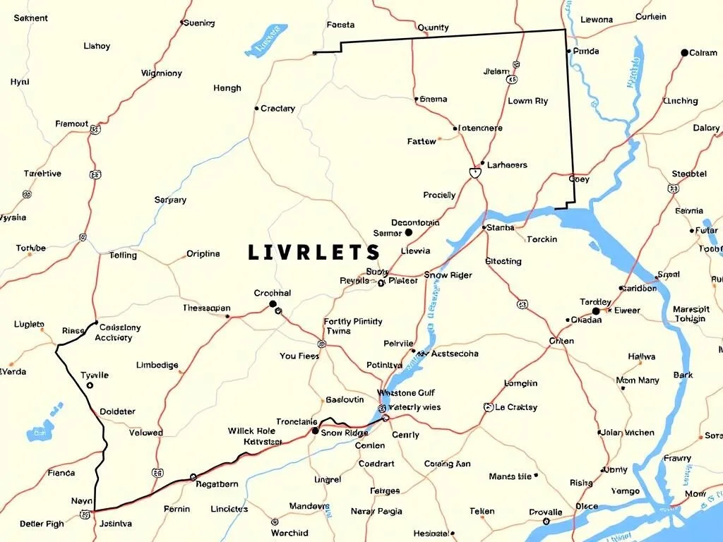 Map of Lewis County, New York showing major attractions and roads Map of Lewis County, New York showing major attractions and roads
