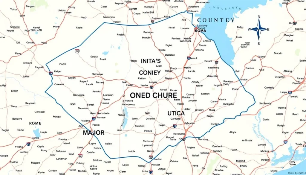 Map of Oneida County New York showing major highways and cities Map of Oneida County New York showing major highways and cities