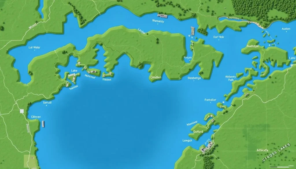Map of the Whitefish Chain of Lakes showing all 14 interconnected lakes Map of the Whitefish Chain of Lakes showing all 14 interconnected lakes
