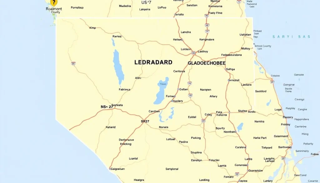 Map showing Glades County Florida location and major highways for things to do planning Map showing Glades County Florida location and major highways for things to do planning