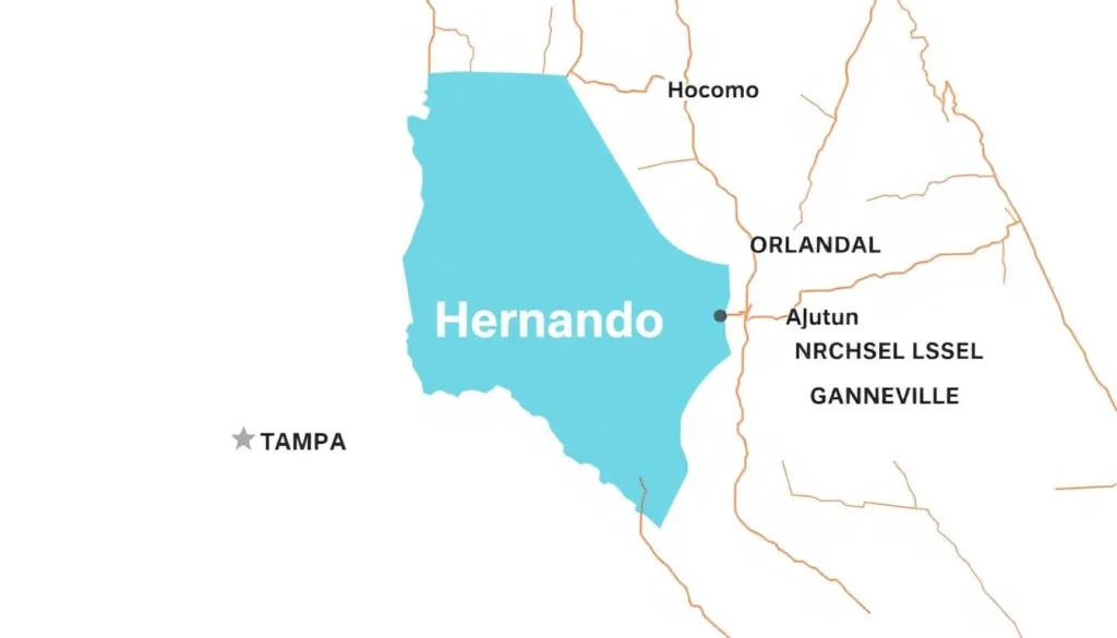 Map showing Hernando County's location in relation to major Florida cities Map showing Hernando County's location in relation to major Florida cities